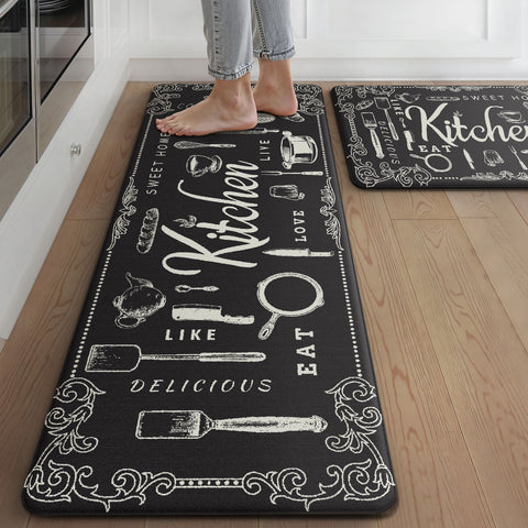GENINO 2PCS Cushioned Anti Fatigue Runner Rugs Non Slip Washable Kitchen Mats for Floor