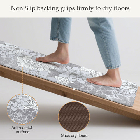 GENIMO 2Pcs Anti Fatigue Padded Kitchen Sink Mat Non Slip Washable Floral Runner Rug