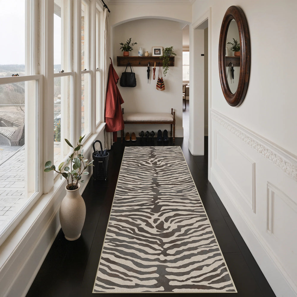 Zeno Modern Zebra Print Washable Rug in Ivory | GENIMO