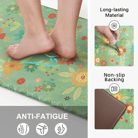 GENIMO 2Pcs Anti Fatigue Padded Kitchen Mats for Floor Floral Printed Washable Runner Rugs