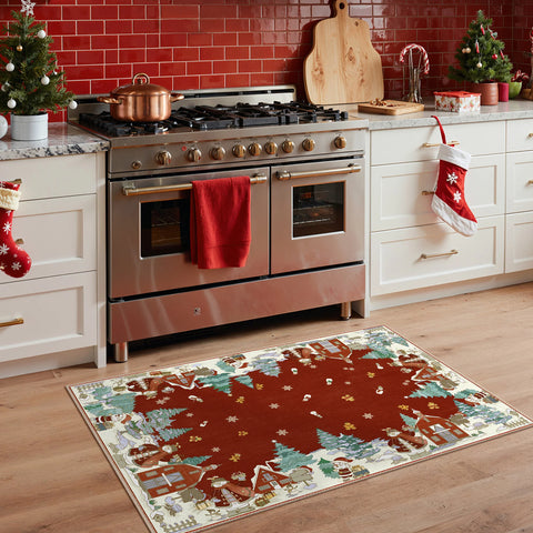 Haven Christmas Tree Machine Washable Red Rug