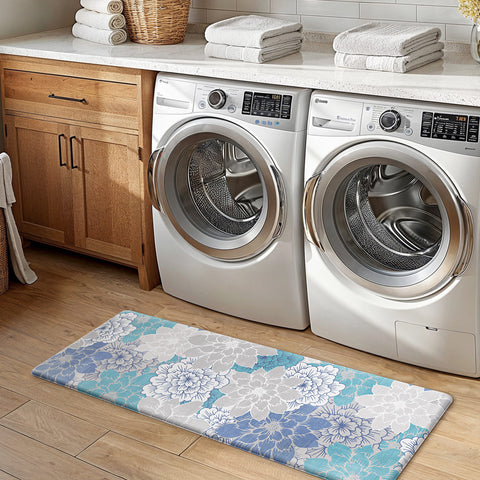 GENIMO 2Pcs Anti Fatigue Padded Kitchen Sink Mat Non Slip Washable Floral Runner Rug