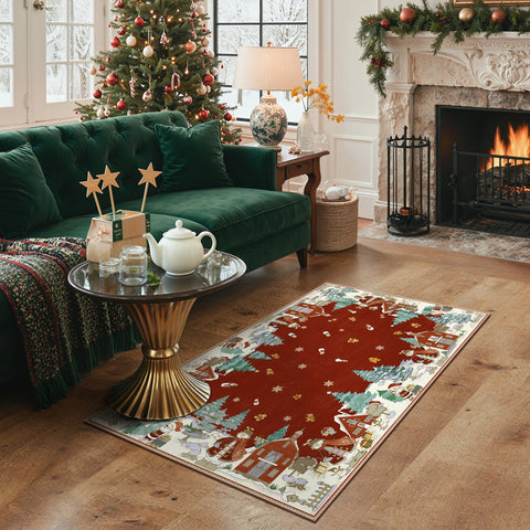 Haven Christmas Tree Machine Washable Red Rug