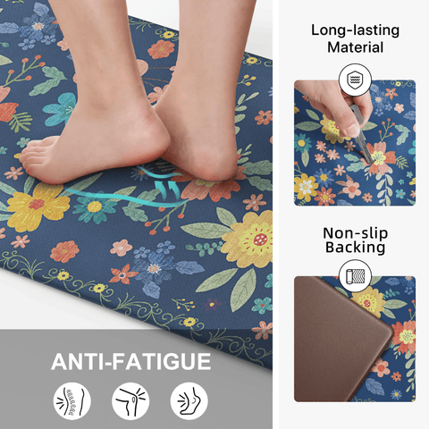 GENIMO 2Pcs Anti Fatigue Padded Kitchen Mats for Floor Floral Printed Washable Runner Rugs