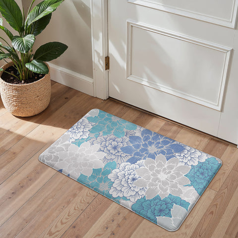 GENIMO 2Pcs Anti Fatigue Padded Kitchen Sink Mat Non Slip Washable Floral Runner Rug