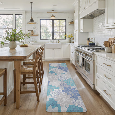 GENIMO 2Pcs Anti Fatigue Padded Kitchen Sink Mat Non Slip Washable Floral Runner Rug