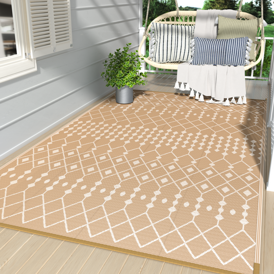 GENIMO Outdoor Rug for Patio Clearance,Waterproof Reversible Outside Carpet for Outdoor Decor, Area Boho Rug, Plastic Straw Mat for RV, Patio, Deck, Camping, Camper