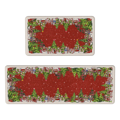 Starlit Christams Tree Padded Anti Fatique Red Kitchen Mat 2pcs