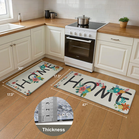 GENINO 2PCS Cushioned Anti Fatigue Kitchen Mats for Floor with Flower Printed Waterproof Runner Rugs