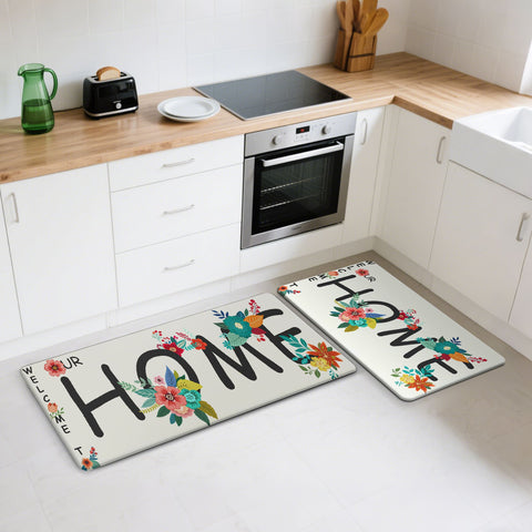 GENINO 2PCS Cushioned Anti Fatigue Kitchen Mats for Floor with Flower Printed Waterproof Runner Rugs