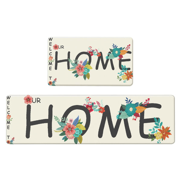 GENINO 2PCS Cushioned Anti Fatigue Kitchen Mats for Floor with Flower Printed Waterproof Runner Rugs