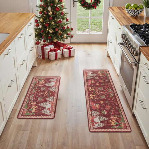 Glint Christmas Padded Anti Fatigue Kitchen Mat 2pcs