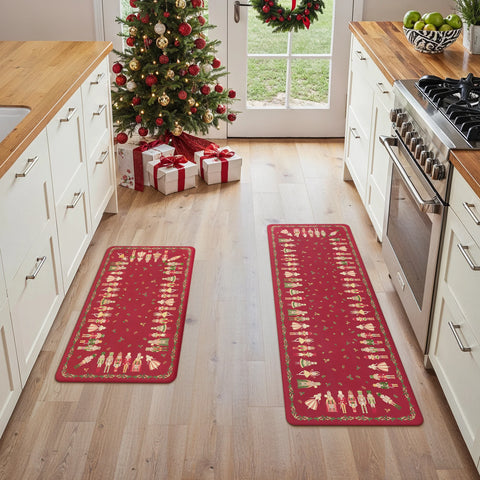 Alaric Christmas Anti Fatique Red Kitchen Mat with Prince and Princess 2pcs