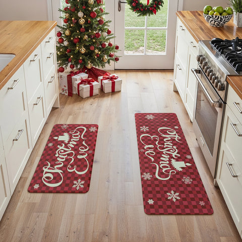 Orielle Christmas Candle Padded Anti Fatique Red Kitchen Mat 2pcs