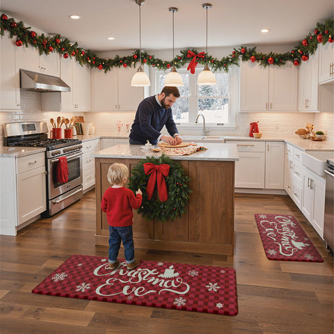 Orielle Christmas Candle Padded Anti Fatique Red Kitchen Mat 2pcs