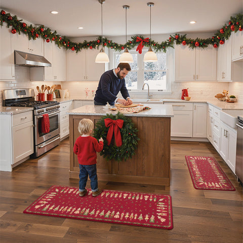 Alaric Christmas Anti Fatique Red Kitchen Mat with Prince and Princess 2pcs