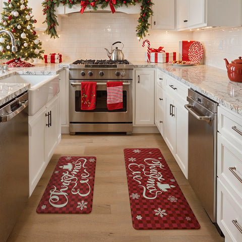 Orielle Christmas Candle Padded Anti Fatique Red Kitchen Mat 2pcs