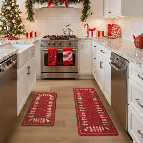 Alaric Christmas Anti Fatique Red Kitchen Mat with Prince and Princess 2pcs