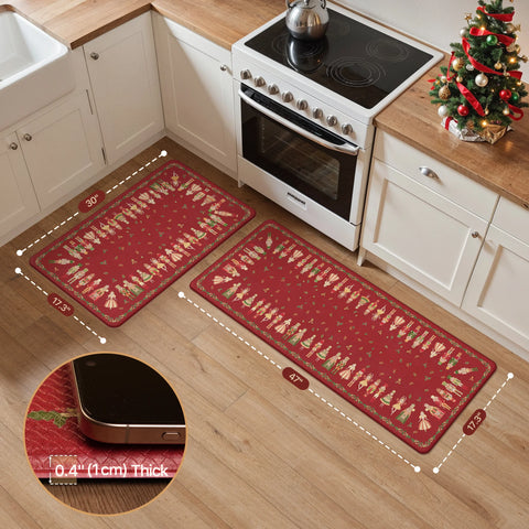 Alaric Christmas Anti Fatique Red Kitchen Mat with Prince and Princess 2pcs