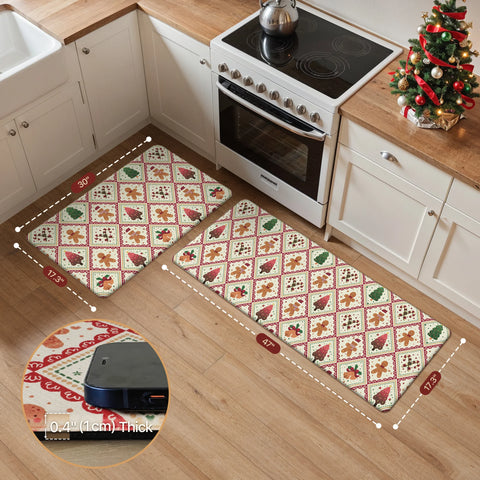 Isolde Christmas Gingerbread Man Padded Anti Fatigue Kitchen Mat 2pcs