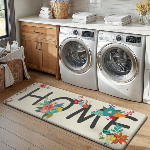 GENINO 2PCS Cushioned Anti Fatigue Kitchen Mats for Floor with Flower Printed Waterproof Runner Rugs