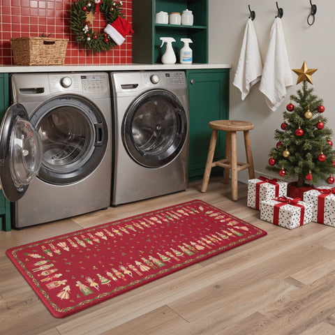 Alaric Christmas Anti Fatique Red Kitchen Mat with Prince and Princess 2pcs