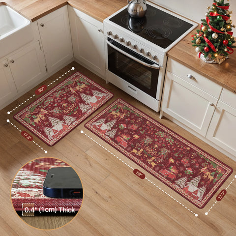 Glint Christmas Padded Anti Fatigue Kitchen Mat 2pcs