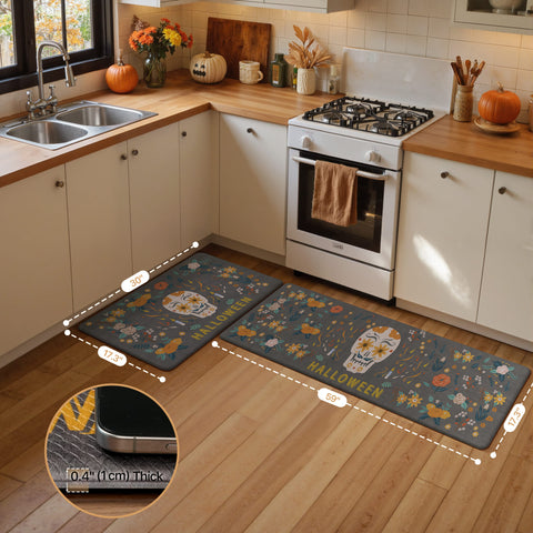 GENINO Cushioned Anti Fatigue Kitchen Mats for Floor 2PCS Waterproof Runner Rugs for Halloween