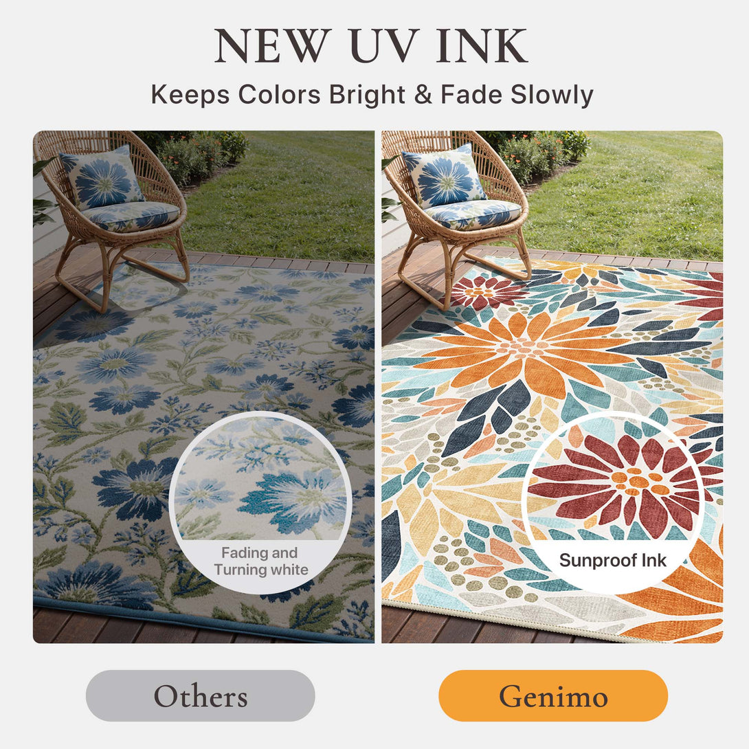 Solara Blooming Floral Waterproof Outdoor Rug | GENIMO