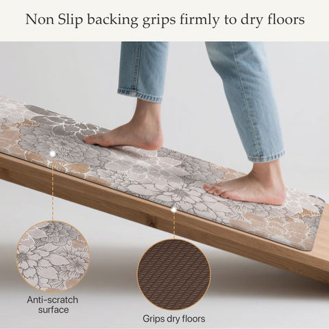 GENIMO 2Pcs Anti Fatigue Padded Kitchen Sink Mat Non Slip Washable Floral Runner Rug