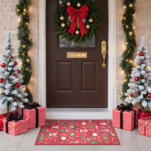 Oriana Christmas Washable Red Belgian Velvet Rug