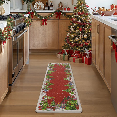 Starlit Christams Tree Padded Anti Fatique Red Kitchen Mat 2pcs