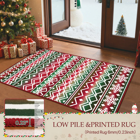 Elowen Christmas Washable Abstract Tree and Bells Green Rug