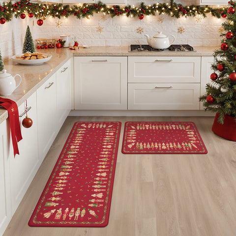 Alaric Christmas Anti Fatique Red Kitchen Mat with Prince and Princess 2pcs