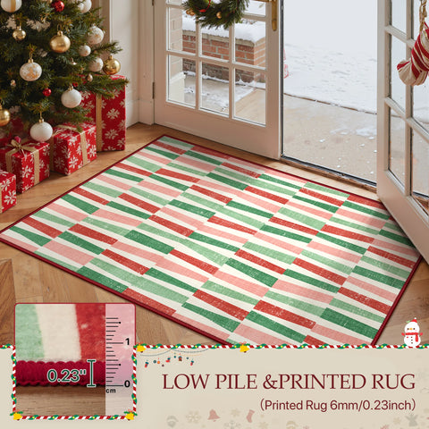 Caelum Christmas Washable Abstract Ribbon Green Rug