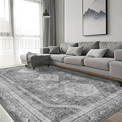 GENIMO Machine Washable Rugs Non Slip Carpet with Gripper, Gray