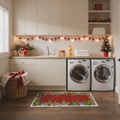 Starlit Christams Tree Padded Anti Fatique Red Kitchen Mat 2pcs