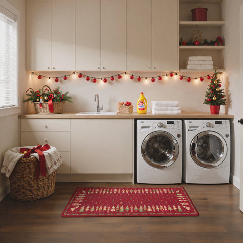 Alaric Christmas Anti Fatique Red Kitchen Mat with Prince and Princess 2pcs