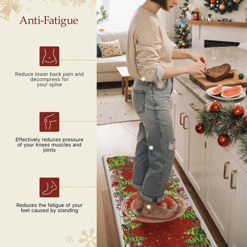 Starlit Christams Tree Padded Anti Fatique Red Kitchen Mat 2pcs