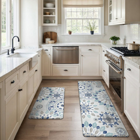 GENIMO 2Pcs Anti Fatigue Cushioned Kitchen Mats for Floor Floral Washable Runner Rugs