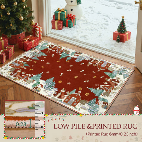 Haven Christmas Tree Machine Washable Red Rug