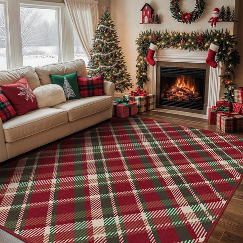 Valence Christmas Washable Classic Checkerboard Belgian Velvet Rug Colorful