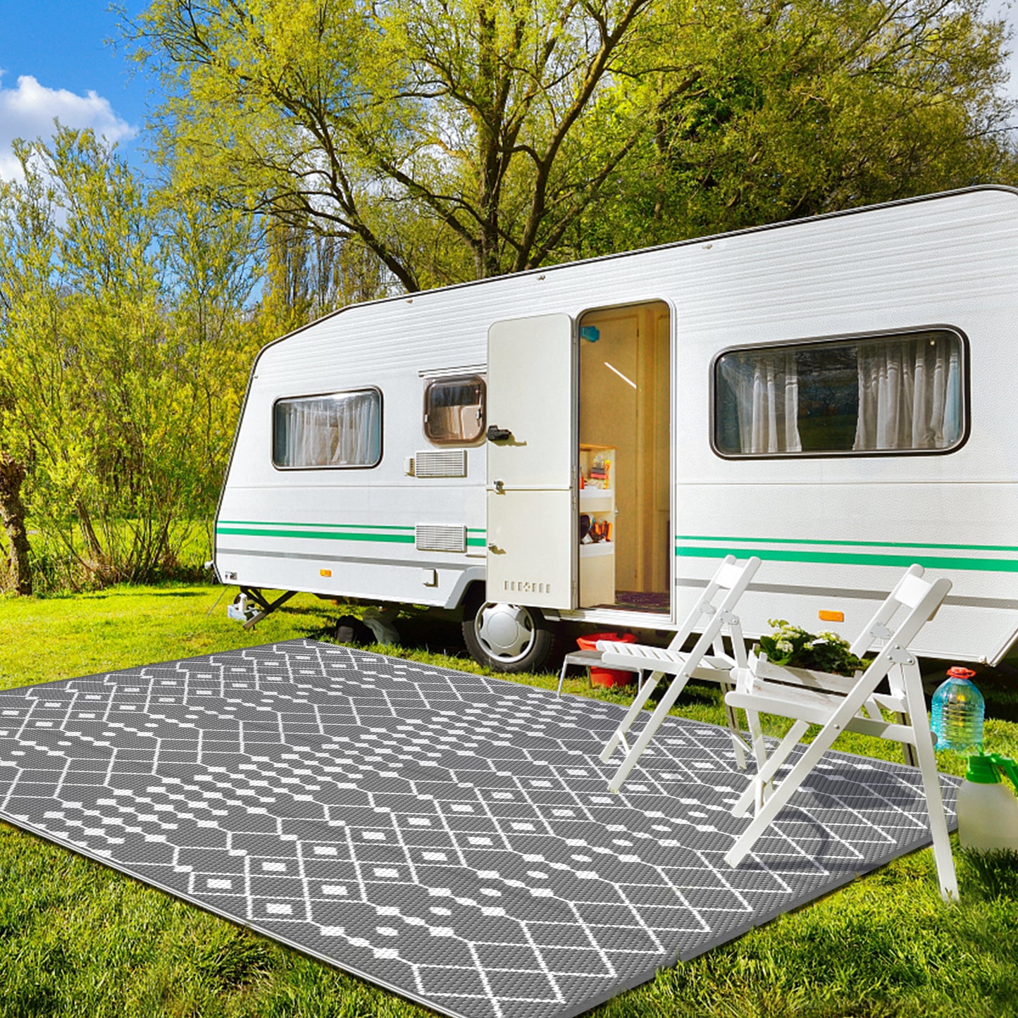 GENIMO Outdoor Rug for Patio Clearance, Waterproof Reversible Outside Carpet for Outdoor Decor, Area Boho Rug, Plastic Straw Mat for RV, Deck, Patio, Camping, Picnic, Porch, Camper