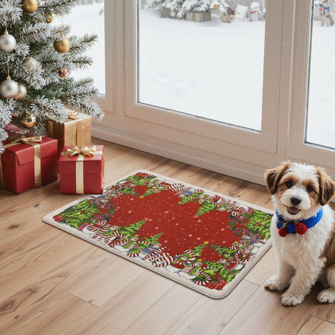 Starlit Christams Tree Padded Anti Fatique Red Kitchen Mat 2pcs