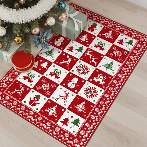 Evral Christmas Washable Wreath Tree Plaid Red Belgian Velvet Rug