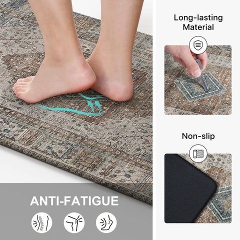 GENIMO 2Pcs Anti Fatigue Padded Kitchen Mats for Floor Oriental Washable Runner Rug