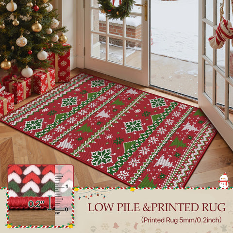 Noelle Christmas Washable Snowflake  Belgian Velvet Rug