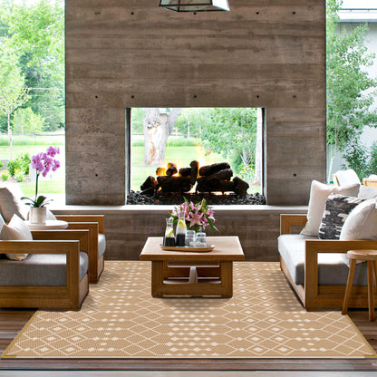 GENIMO Outdoor Boho Rug for Patio Clearance, Waterproof Reversible, Plastic Straw Mat, Brown & Beige
