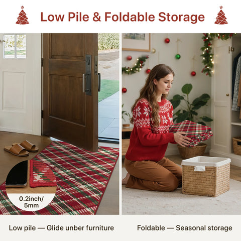 Valence Christmas Washable Classic Checkerboard Belgian Velvet Rug Colorful
