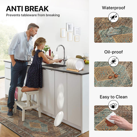 GENIMO 2Pcs Anti Fatigue Padded Kitchen Mats for Floor Oriental Washable Runner Rug